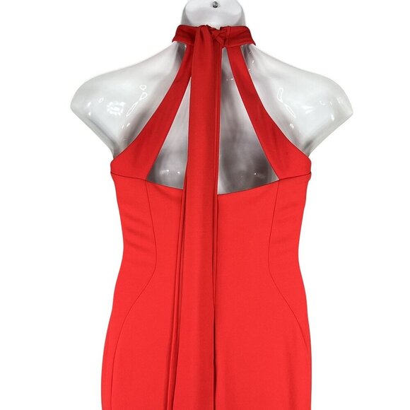Calvin Klein Womens 8 Red Mock Neck Maxi Dress Tie Minimalist Fairy Formal Event - Picture 4 of 16